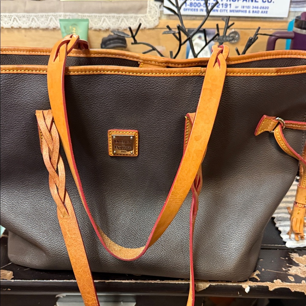 Dooney & Bourke Dark Brown Tote with Orange Accents